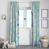 Sneaky Flipper Cute Penguin Holding Knife Window Curtain Funny Chibi Penguin Graphic With Ice And Fish Pattern