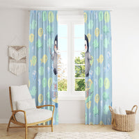 Sneaky Flipper Cute Penguin Holding Knife Window Curtain Funny Chibi Penguin Graphic With Ice And Fish Pattern