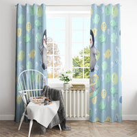 Sneaky Flipper Cute Penguin Holding Knife Window Curtain Funny Chibi Penguin Graphic With Ice And Fish Pattern