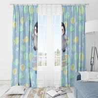 Sneaky Flipper Cute Penguin Holding Knife Window Curtain Funny Chibi Penguin Graphic With Ice And Fish Pattern