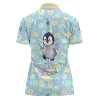 Sneaky Flipper Cute Penguin Holding Knife Women Polo Shirt Funny Chibi Penguin Graphic With Ice And Fish Pattern