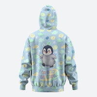 Sneaky Flipper Cute Penguin Holding Knife Zip Hoodie Funny Chibi Penguin Graphic With Ice And Fish Pattern