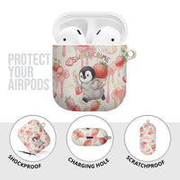 Sweet Crime Cute Penguin Holding Knife AirPods Case Funny Strawberry Cake Graphic With Pastel Dessert Pattern