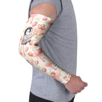 Sweet Crime Cute Penguin Holding Knife Arm Sleeves Funny Strawberry Cake Graphic With Pastel Dessert Pattern
