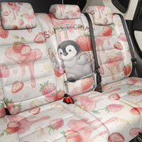 Sweet Crime Cute Penguin Holding Knife Back Car Seat Cover Funny Strawberry Cake Graphic With Pastel Dessert Pattern