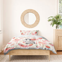 Sweet Crime Cute Penguin Holding Knife Bedding Set Funny Strawberry Cake Graphic With Pastel Dessert Pattern