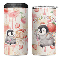 Sweet Crime Cute Penguin Holding Knife 4 in 1 Can Cooler Tumbler Funny Strawberry Cake Graphic With Pastel Dessert Pattern