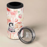 Sweet Crime Cute Penguin Holding Knife 4 in 1 Can Cooler Tumbler Funny Strawberry Cake Graphic With Pastel Dessert Pattern