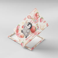 Sweet Crime Cute Penguin Holding Knife Canvas Wall Art Funny Strawberry Cake Graphic With Pastel Dessert Pattern