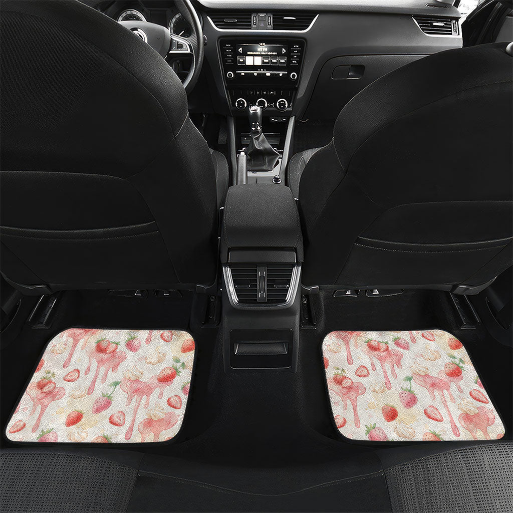 Sweet Crime Cute Penguin Holding Knife Car Mats Funny Strawberry Cake Graphic With Pastel Dessert Pattern