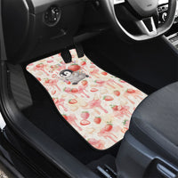 Sweet Crime Cute Penguin Holding Knife Car Mats Funny Strawberry Cake Graphic With Pastel Dessert Pattern