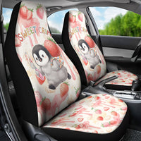 Sweet Crime Cute Penguin Holding Knife Car Seat Cover Funny Strawberry Cake Graphic With Pastel Dessert Pattern