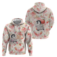 Sweet Crime Cute Penguin Holding Knife Hoodie Funny Strawberry Cake Graphic With Pastel Dessert Pattern