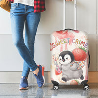 Sweet Crime Cute Penguin Holding Knife Luggage Cover Funny Strawberry Cake Graphic With Pastel Dessert Pattern
