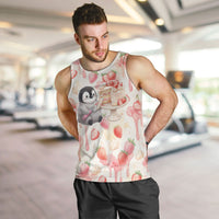 Sweet Crime Cute Penguin Holding Knife Men Tank Top Funny Strawberry Cake Graphic With Pastel Dessert Pattern
