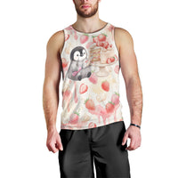 Sweet Crime Cute Penguin Holding Knife Men Tank Top Funny Strawberry Cake Graphic With Pastel Dessert Pattern