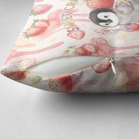 Sweet Crime Cute Penguin Holding Knife Pillow Cover Funny Strawberry Cake Graphic With Pastel Dessert Pattern