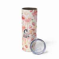 Sweet Crime Cute Penguin Holding Knife Skinny Tumbler Funny Strawberry Cake Graphic With Pastel Dessert Pattern