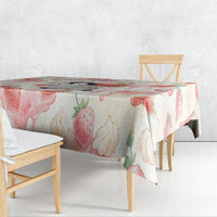 Sweet Crime Cute Penguin Holding Knife Tablecloth Funny Strawberry Cake Graphic With Pastel Dessert Pattern