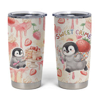 Sweet Crime Cute Penguin Holding Knife Tumbler Cup Funny Strawberry Cake Graphic With Pastel Dessert Pattern