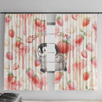 Sweet Crime Cute Penguin Holding Knife Window Curtain Funny Strawberry Cake Graphic With Pastel Dessert Pattern