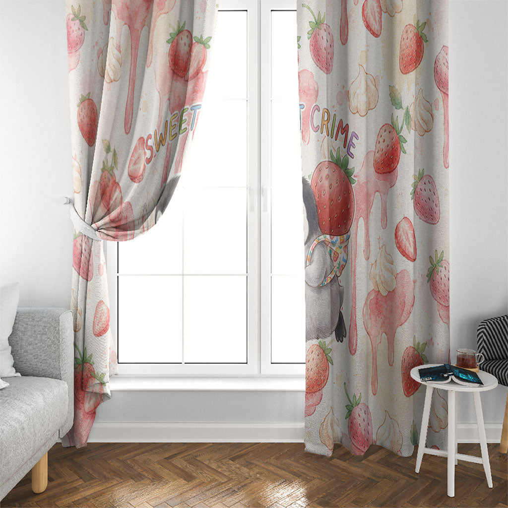 Sweet Crime Cute Penguin Holding Knife Window Curtain Funny Strawberry Cake Graphic With Pastel Dessert Pattern