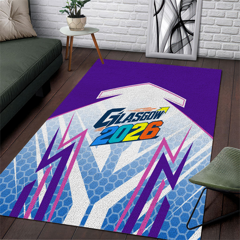 Glasgow 2026 Area Rug Scotland Dynamic Geometric Athlete Graphic Art
