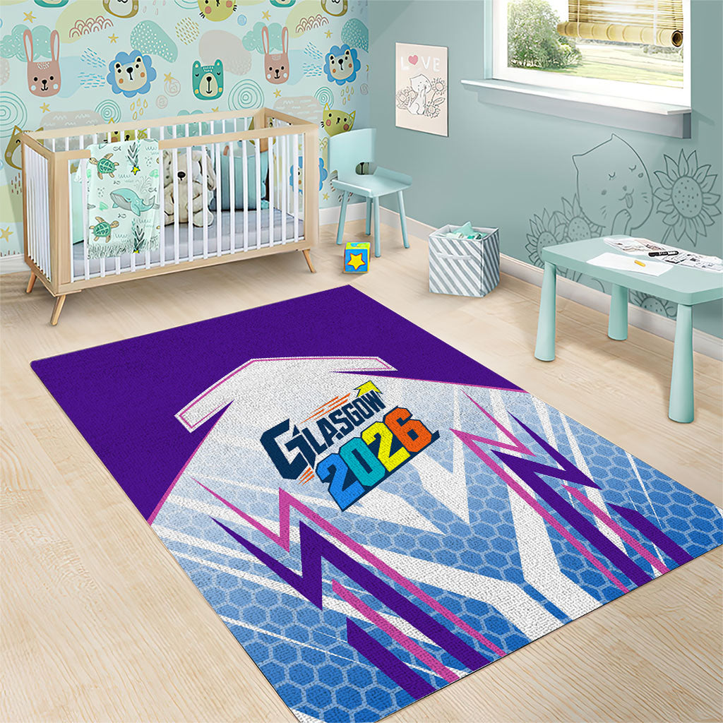 Glasgow 2026 Area Rug Scotland Dynamic Geometric Athlete Graphic Art