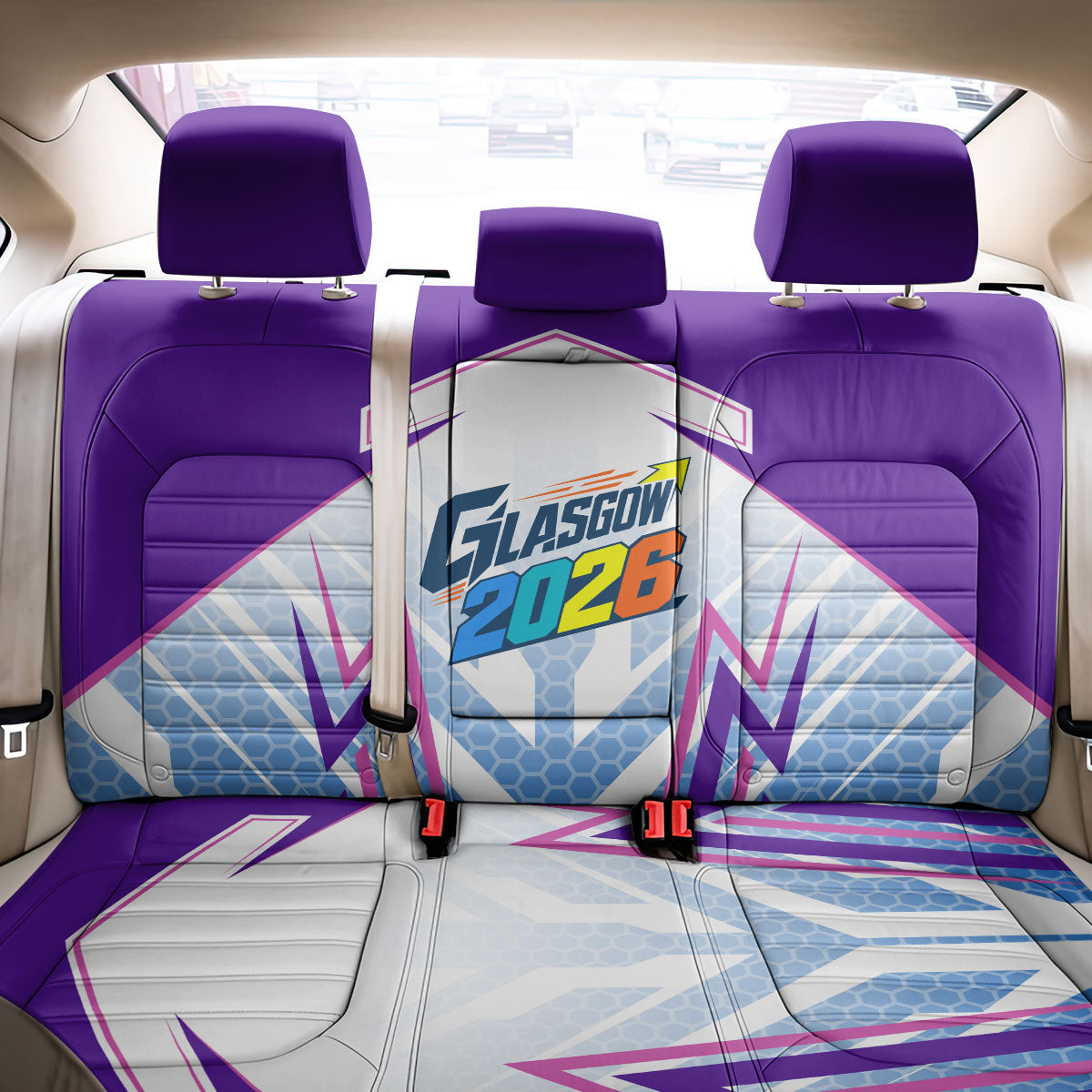 Glasgow 2026 Back Car Seat Cover Scotland Dynamic Geometric Athlete Graphic Art