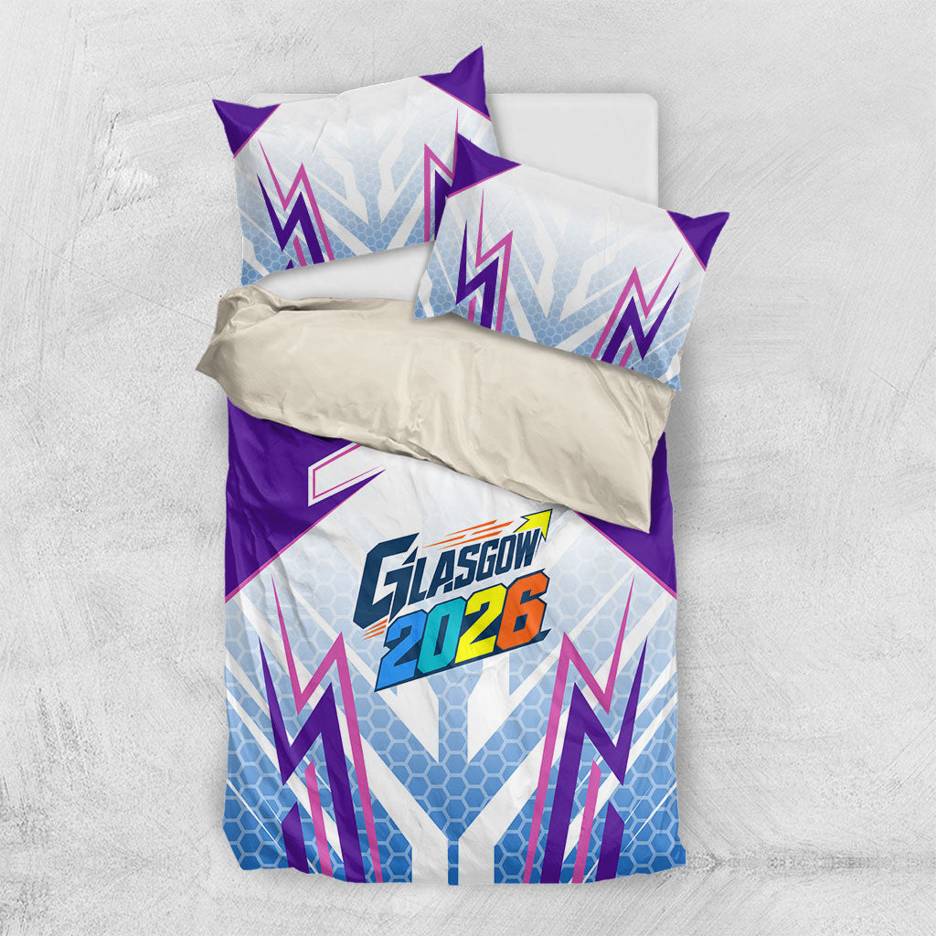 Glasgow 2026 Bedding Set Scotland Dynamic Geometric Athlete Graphic Art