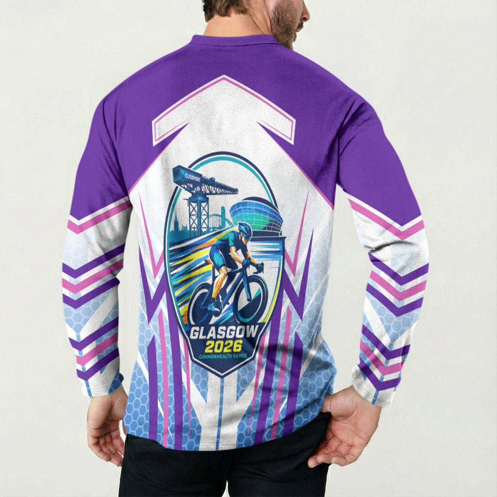 Glasgow 2026 Button Sweatshirt Scotland Dynamic Geometric Athlete Graphic Art