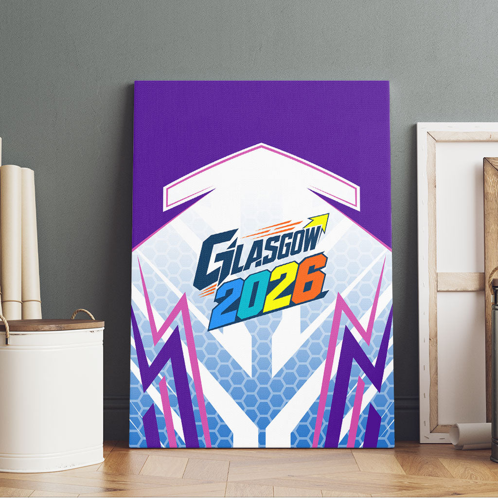 Glasgow 2026 Canvas Wall Art Scotland Dynamic Geometric Athlete Graphic Art
