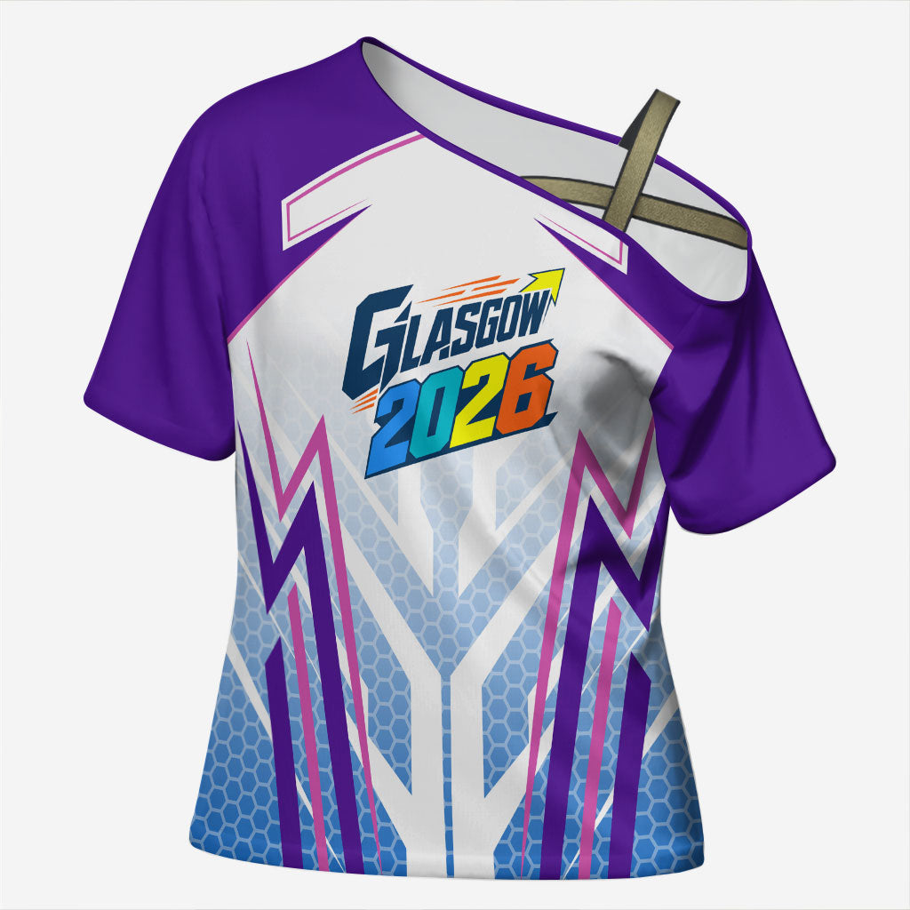 Glasgow 2026 Cross Shoulder Shirt Scotland Dynamic Geometric Athlete Graphic Art