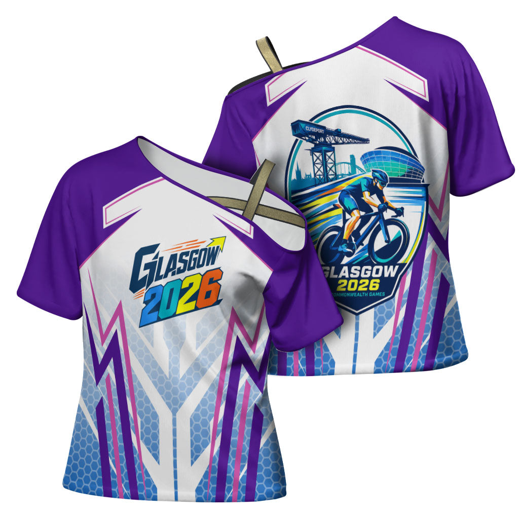 Glasgow 2026 Cross Shoulder Shirt Scotland Dynamic Geometric Athlete Graphic Art