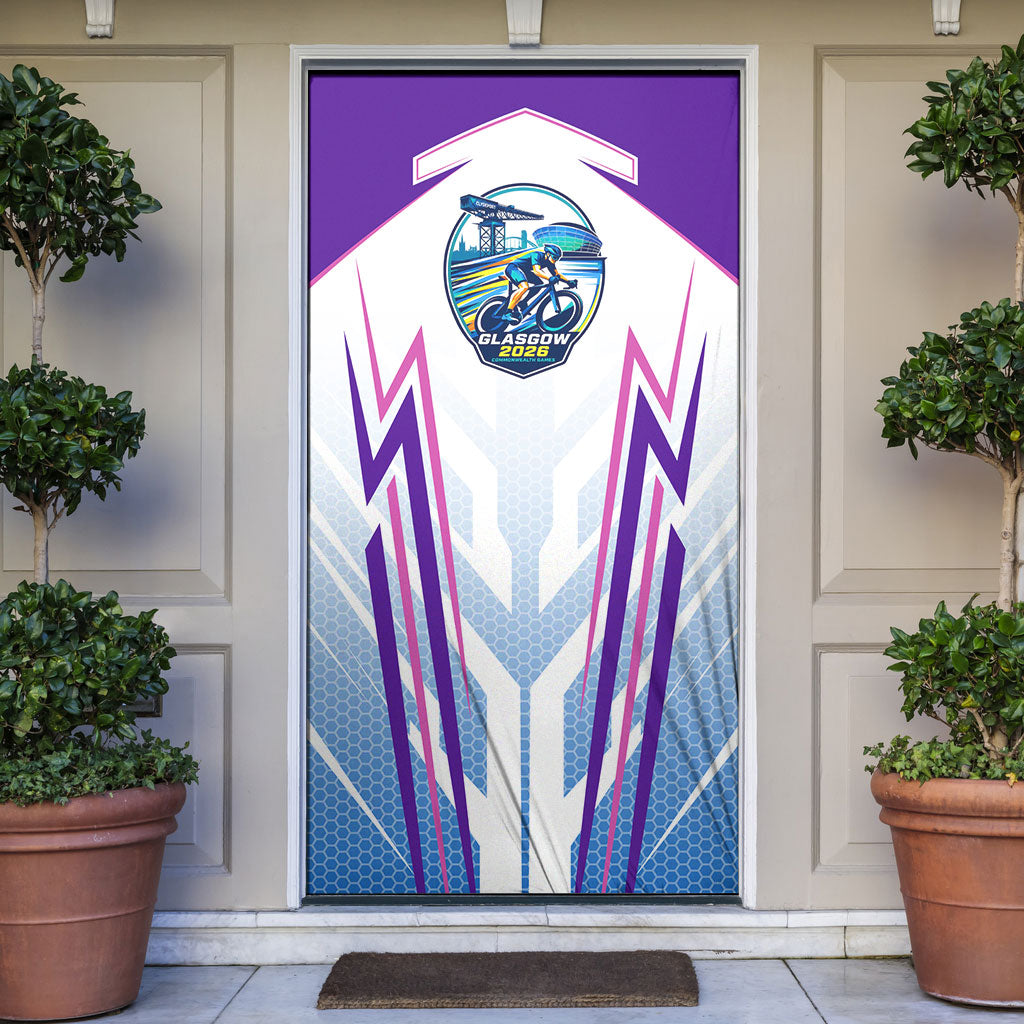 Glasgow 2026 Door Cover Scotland Dynamic Geometric Athlete Graphic Art