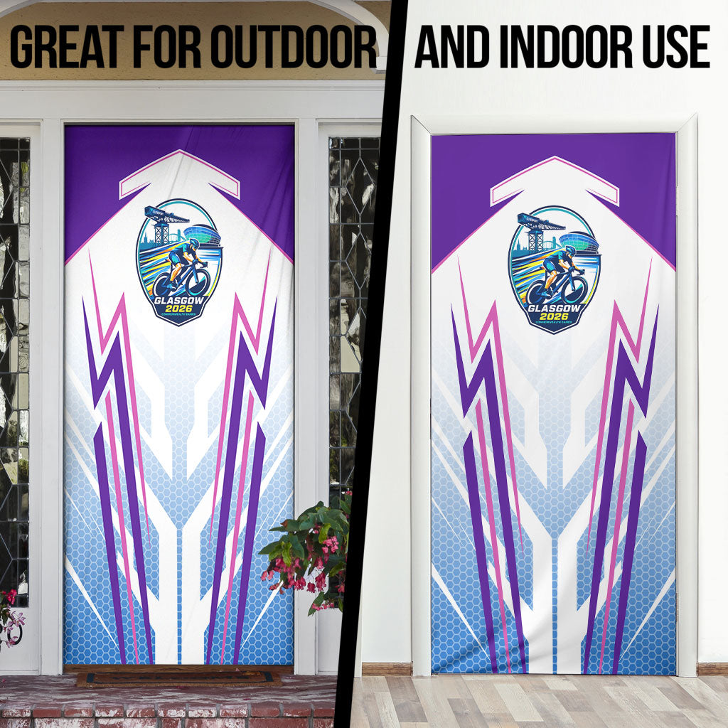 Glasgow 2026 Door Cover Scotland Dynamic Geometric Athlete Graphic Art
