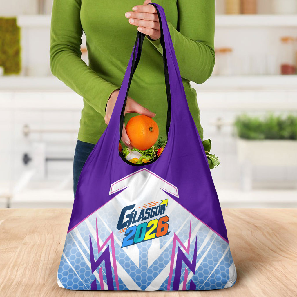 Glasgow 2026 Grocery Bag Scotland Dynamic Geometric Athlete Graphic Art