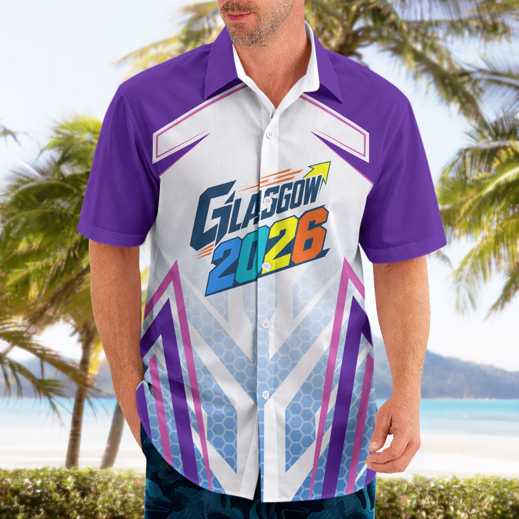 Glasgow 2026 Hawaiian Shirt Scotland Dynamic Geometric Athlete Graphic Art