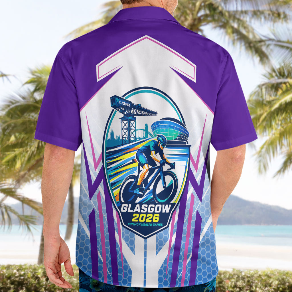 Glasgow 2026 Hawaiian Shirt Scotland Dynamic Geometric Athlete Graphic Art