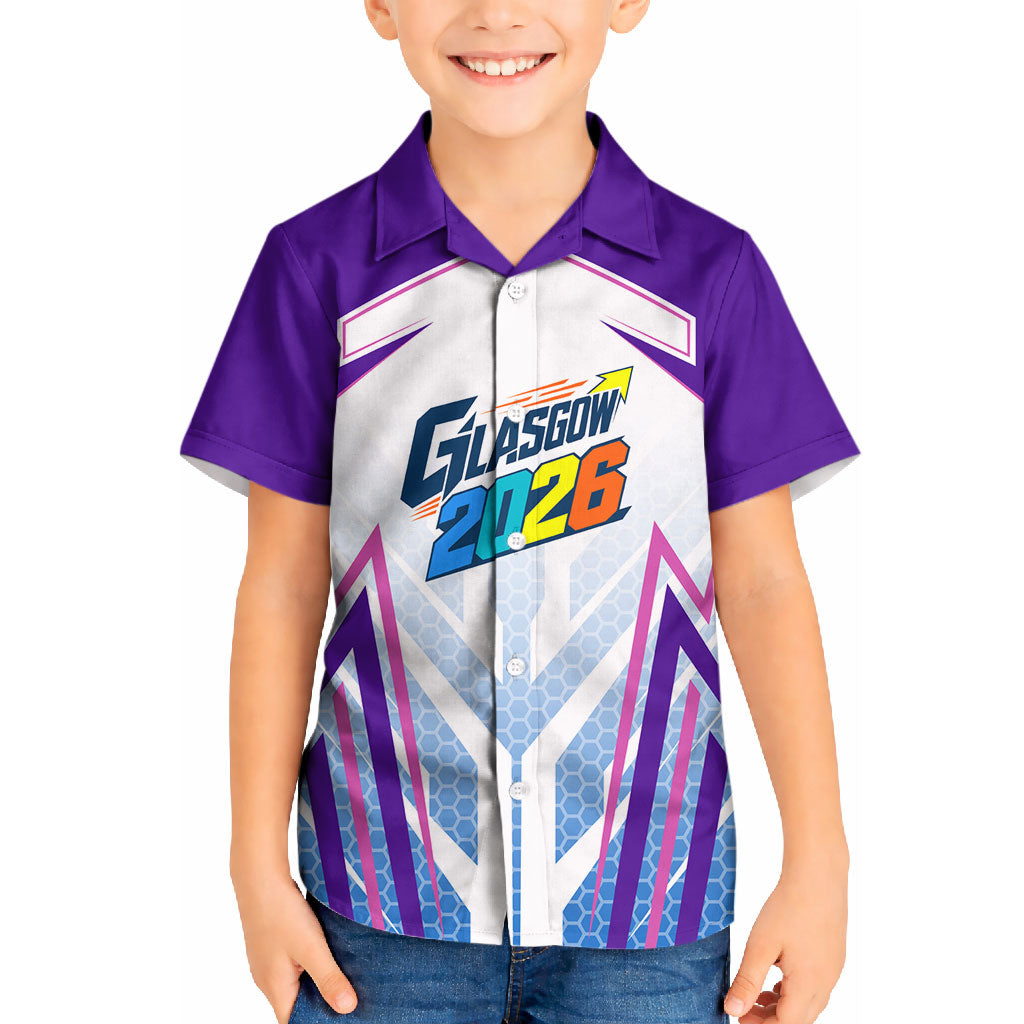 Glasgow 2026 Kid Hawaiian Shirt Scotland Dynamic Geometric Athlete Graphic Art