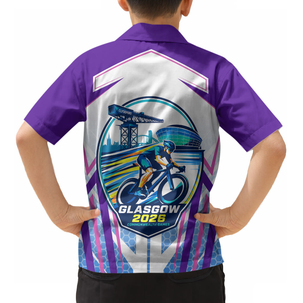 Glasgow 2026 Kid Hawaiian Shirt Scotland Dynamic Geometric Athlete Graphic Art