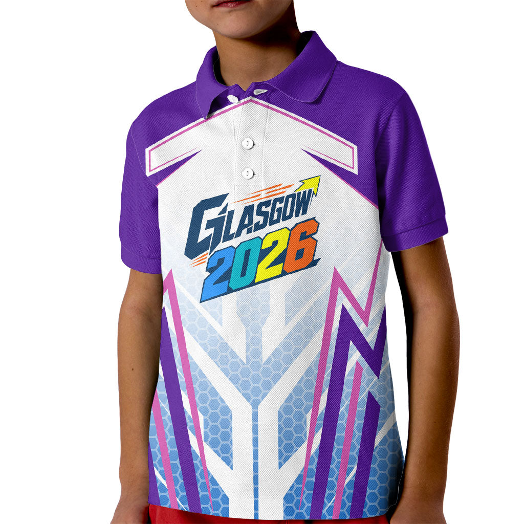 Glasgow 2026 Kid Polo Shirt Scotland Dynamic Geometric Athlete Graphic Art