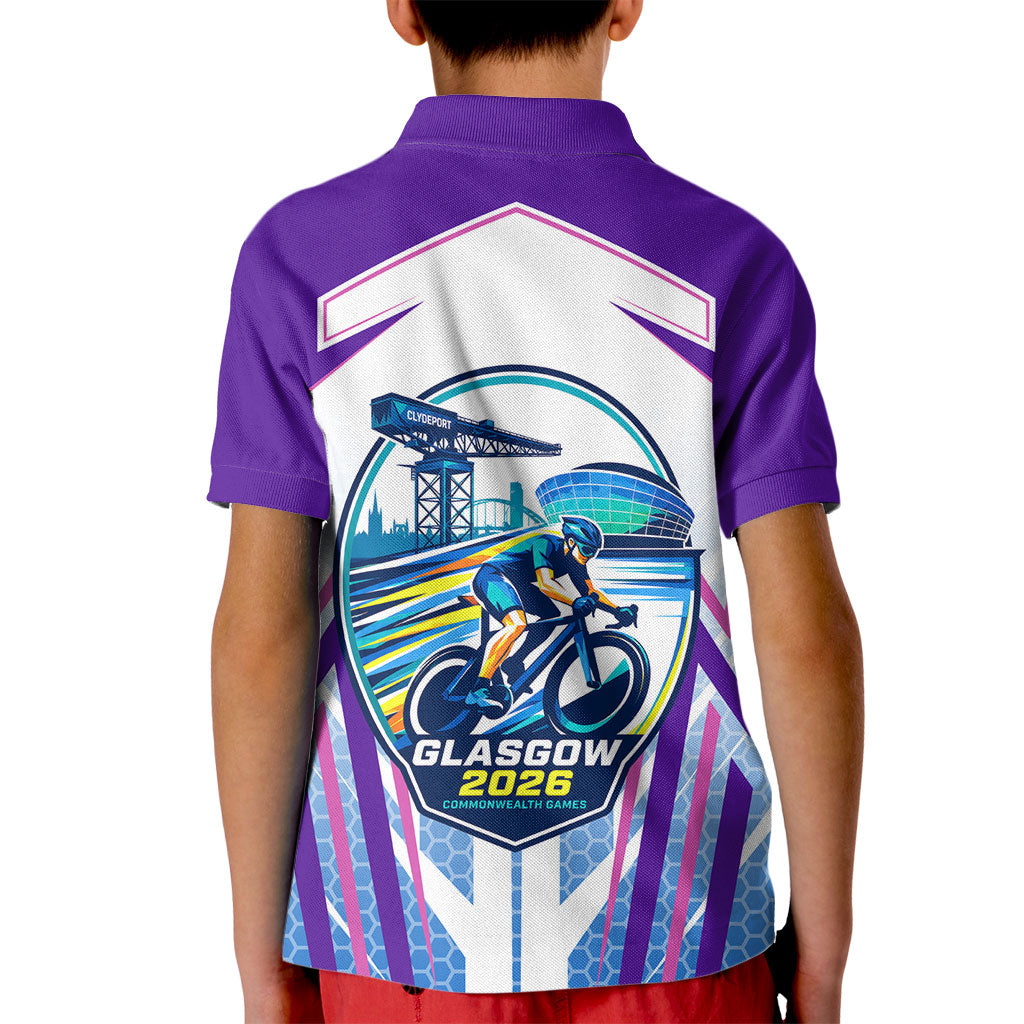Glasgow 2026 Kid Polo Shirt Scotland Dynamic Geometric Athlete Graphic Art