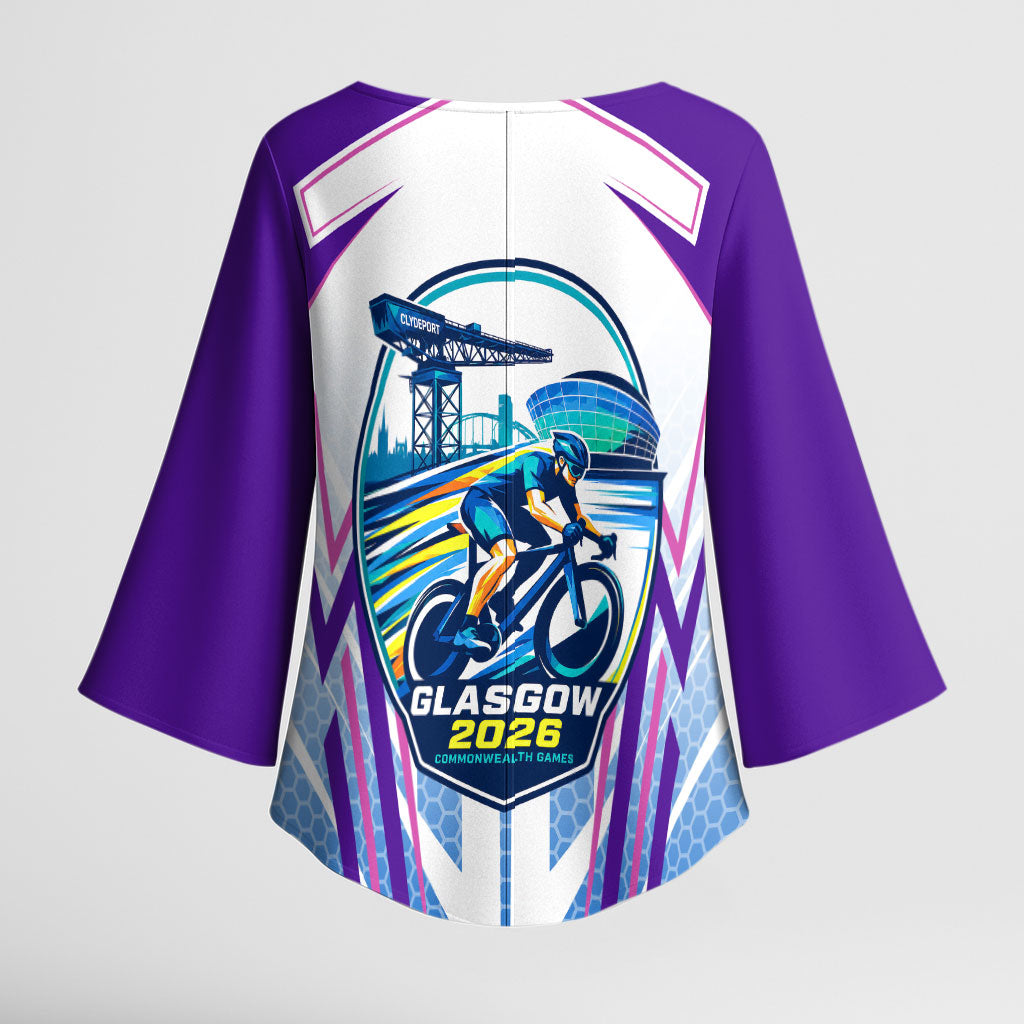 Glasgow 2026 Kimono Sleeve Blouse Scotland Dynamic Geometric Athlete Graphic Art