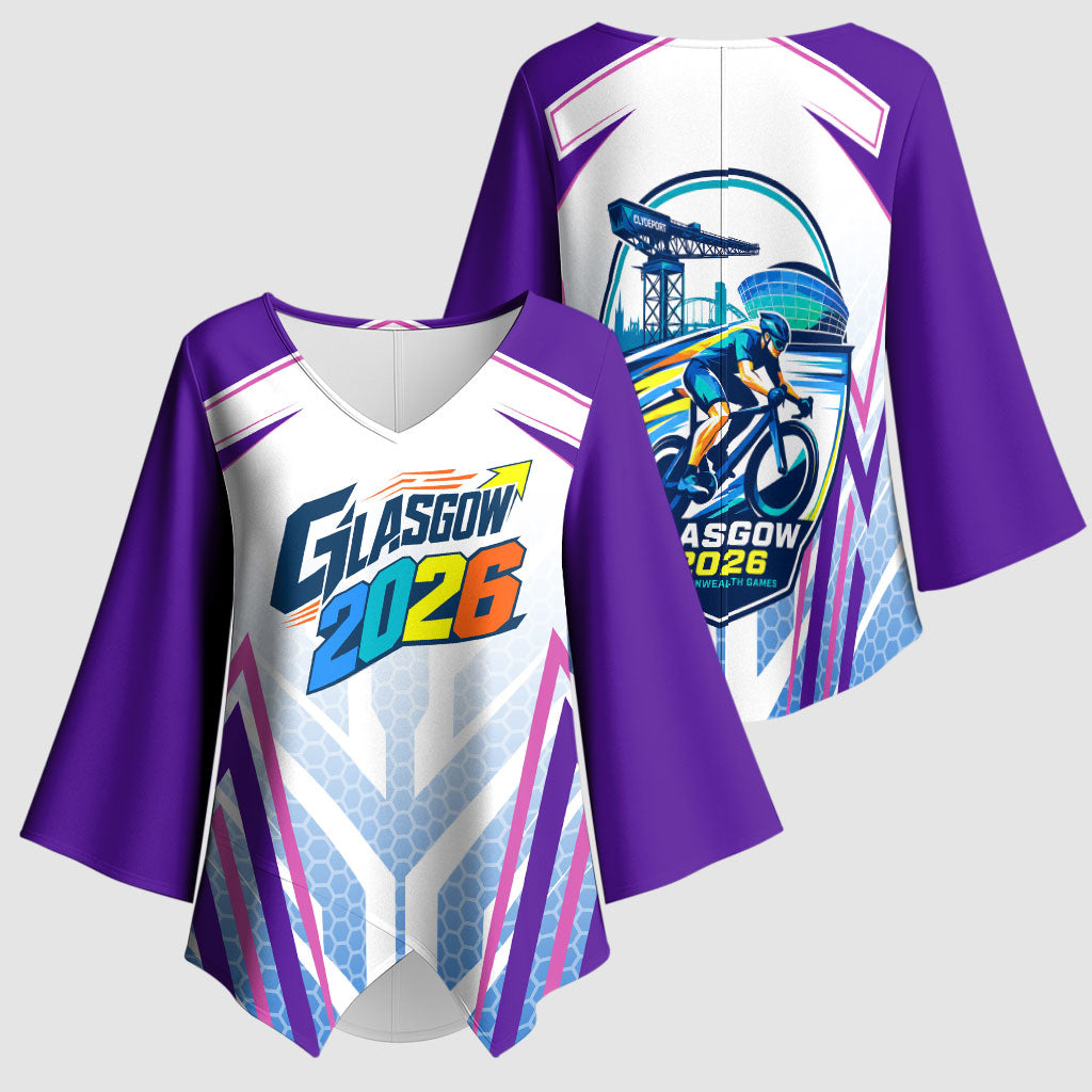 Glasgow 2026 Kimono Sleeve Blouse Scotland Dynamic Geometric Athlete Graphic Art