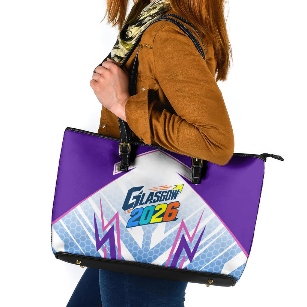 Glasgow 2026 Leather Tote Bag Scotland Dynamic Geometric Athlete Graphic Art