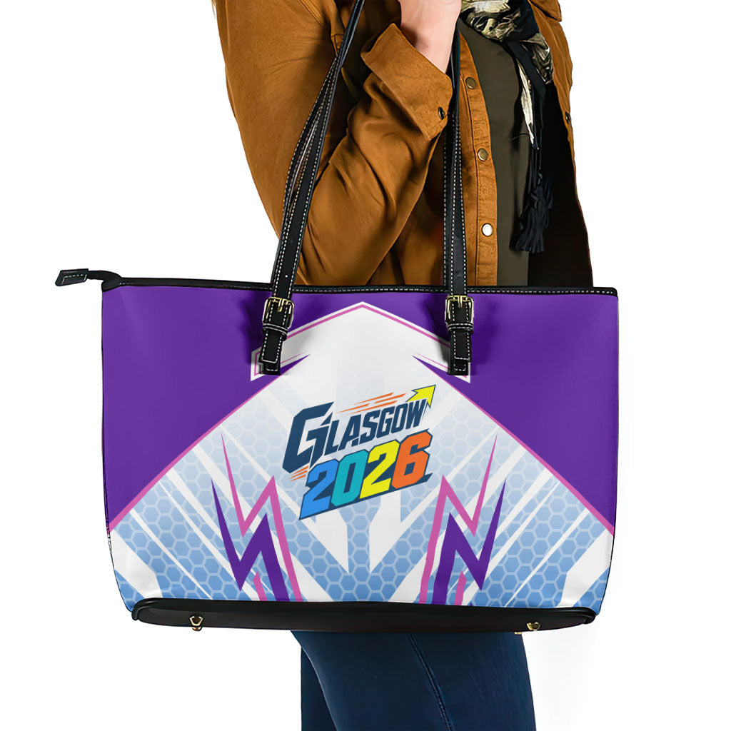 Glasgow 2026 Leather Tote Bag Scotland Dynamic Geometric Athlete Graphic Art
