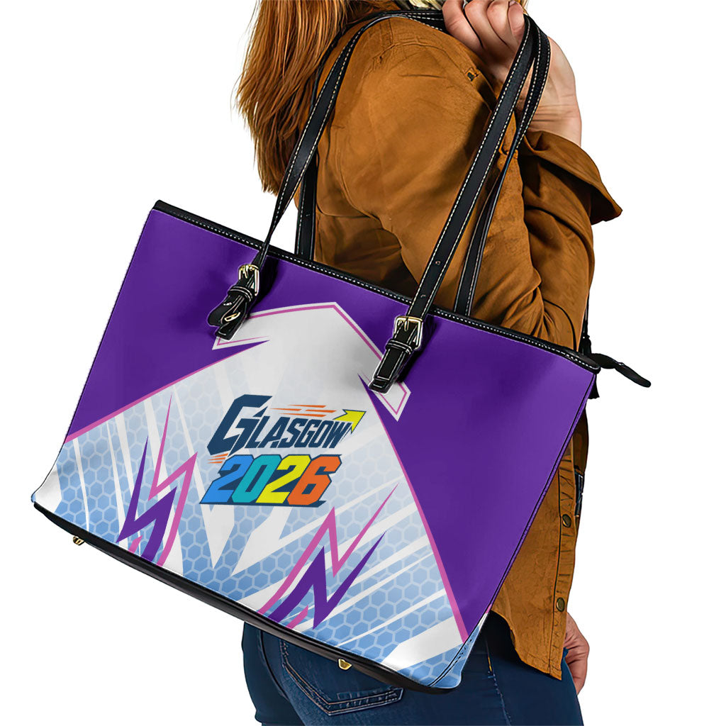 Glasgow 2026 Leather Tote Bag Scotland Dynamic Geometric Athlete Graphic Art