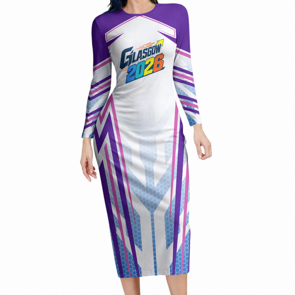 Glasgow 2026 Long Sleeve Bodycon Dress Scotland Dynamic Geometric Athlete Graphic Art