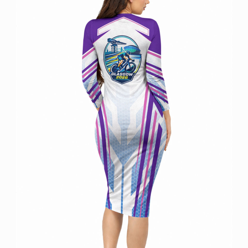 Glasgow 2026 Long Sleeve Bodycon Dress Scotland Dynamic Geometric Athlete Graphic Art